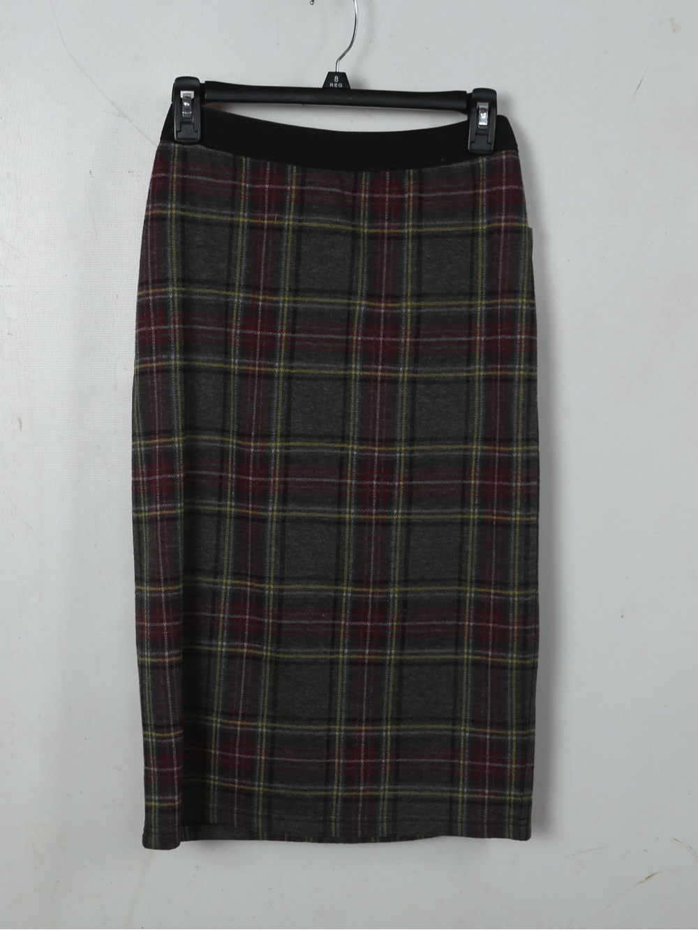 RD Style Plaid Pencil Skirt in Grey and Burgundy